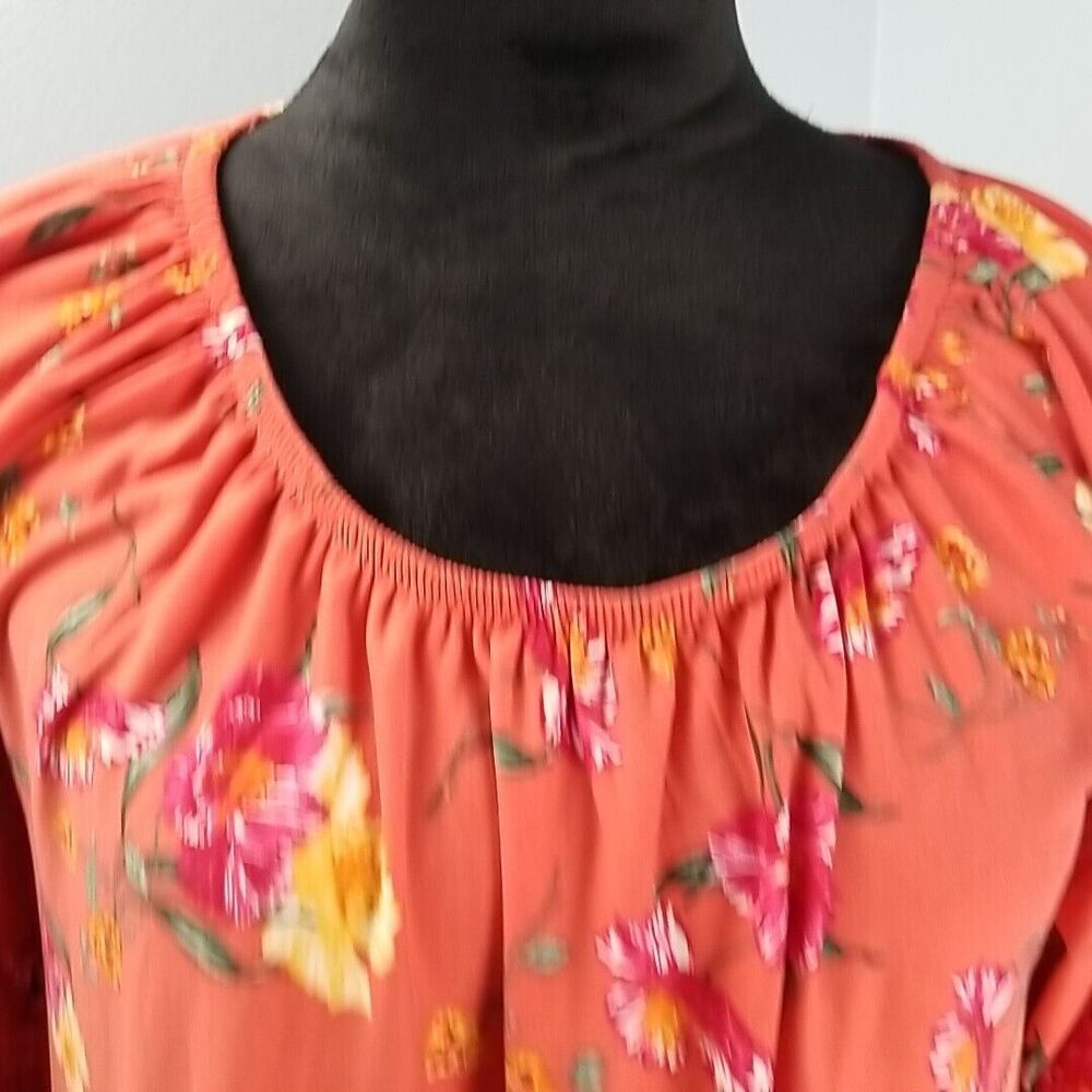 Pink Rose Boho Dress X-Large Cut Out Bell Sleeve Elastic Collar Knee Length - Picture 8 of 9